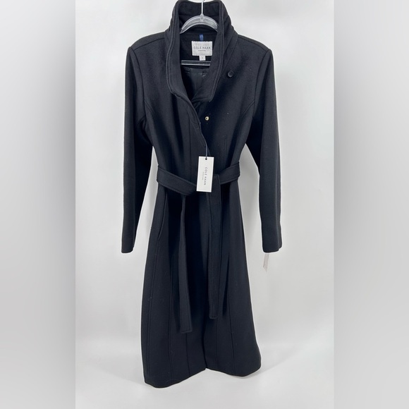 NWT Cole Haan Signature Slick Belted Long Coat Wool Blend Zip Snap Size 6 - Picture 6 of 16